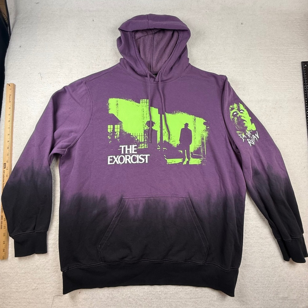 The Exorcist Movie Hoodie Mens 2XL Purple Black Dip Dye Neon Graphic Regan